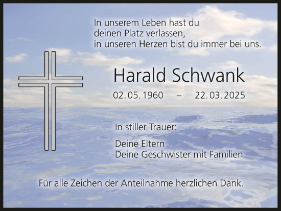 Anzeige von Harald Schwank von MGO
