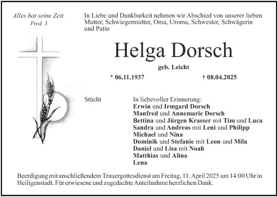 Anzeige von Helga Dorsch von MGO