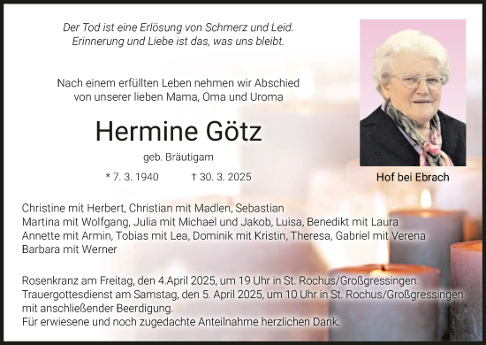Anzeige von Hermine Götz von MGO