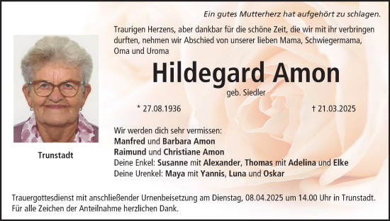 Anzeige von Hildegard Amon von MGO