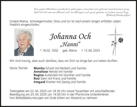 Anzeige von Johanna Och von MGO