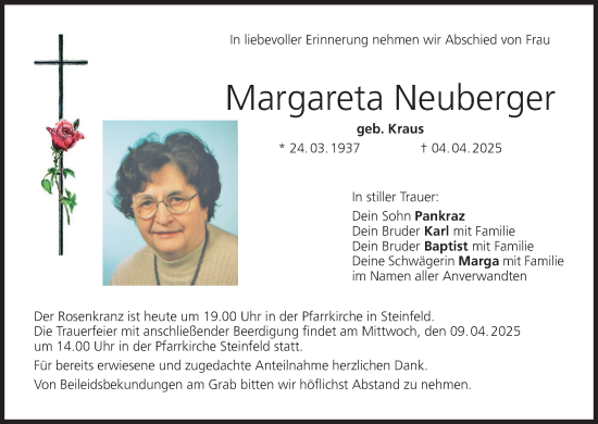 Anzeige von Margareta Neuberger von MGO