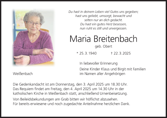 Anzeige von Maria Breitenbach von MGO