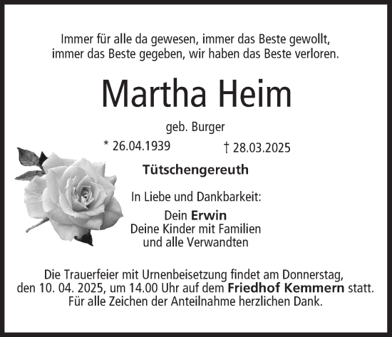 Anzeige von Martha Heim von MGO