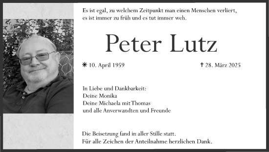 Anzeige von Peter Lutz von MGO