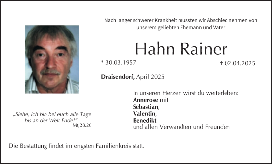 Anzeige von Rainer Hahn von MGO