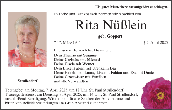 Anzeige von Rita Nüßlein von MGO