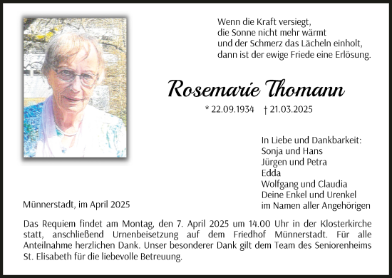 Anzeige von Rosemarie Thomann von MGO