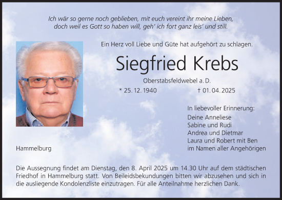Anzeige von Siegfried Krebs von MGO
