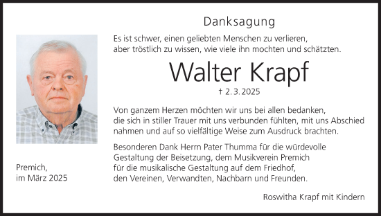 Anzeige von Walter Krapf von MGO