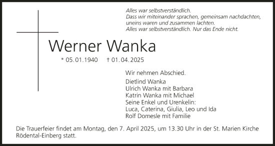 Anzeige von Werner Wanka von MGO