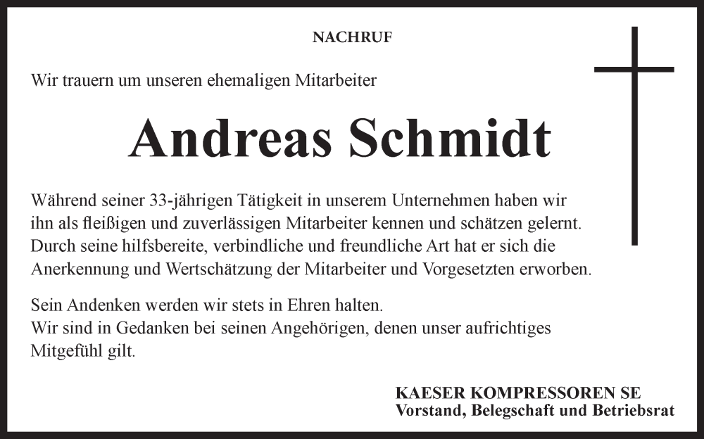  Traueranzeige für Andreas Schmidt vom 20.05.2025 aus MGO