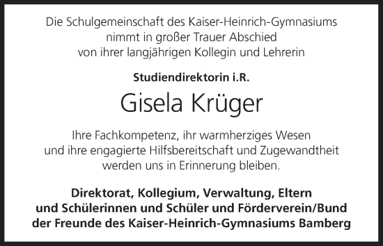 Anzeige von Gisela Krüger von MGO