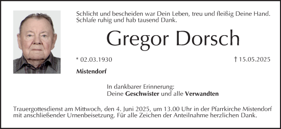 Anzeige von Gregor Dorsch von MGO