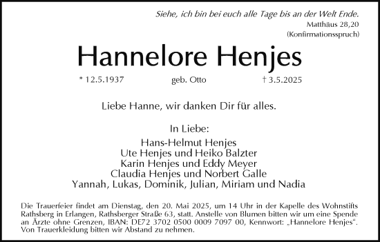 Anzeige von Hannelore Henjes von MGO