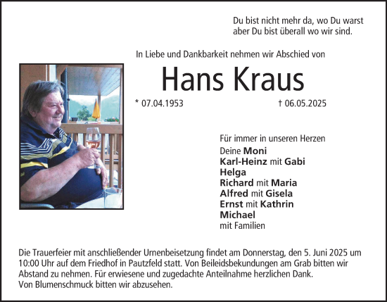 Anzeige von Hans Kraus von MGO