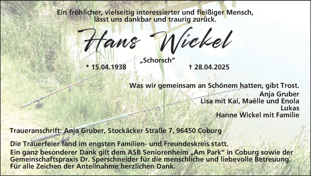  Traueranzeige für Hans Wickel vom 17.05.2025 aus MGO