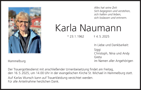 Anzeige von Karla Naumann von MGO