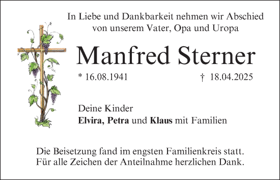 Anzeige von Manfred Sterner von MGO