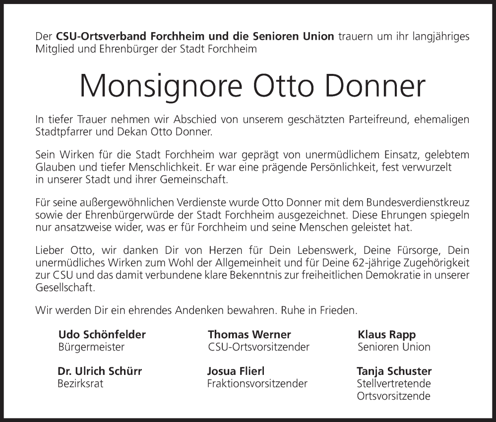  Traueranzeige für Otto Donner vom 17.05.2025 aus MGO