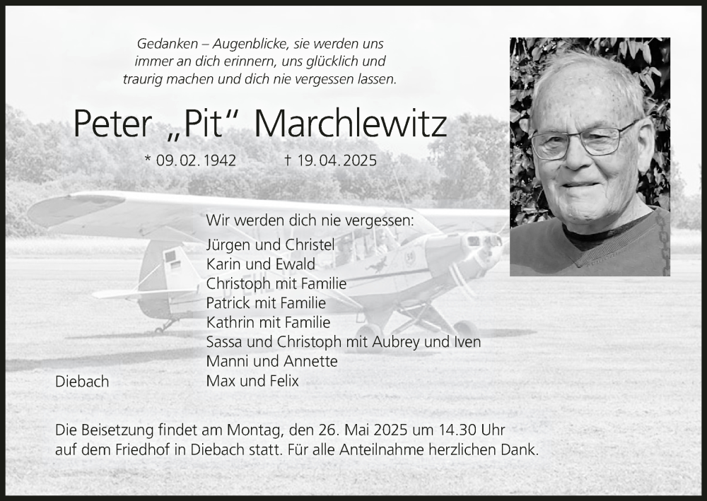  Traueranzeige für Peter Marchlewitz vom 17.05.2025 aus MGO