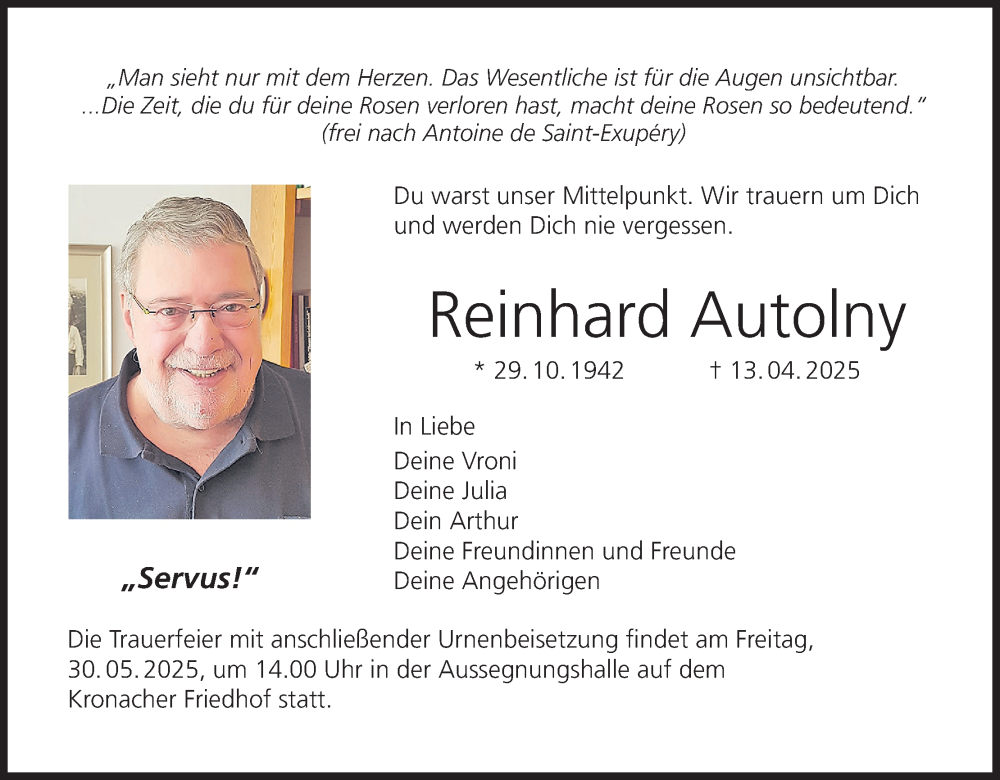 Traueranzeige für Reinhard Autolny vom 17.05.2025 aus MGO