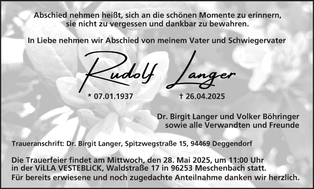  Traueranzeige für Rolf Fangs vom 17.05.2025 aus MGO