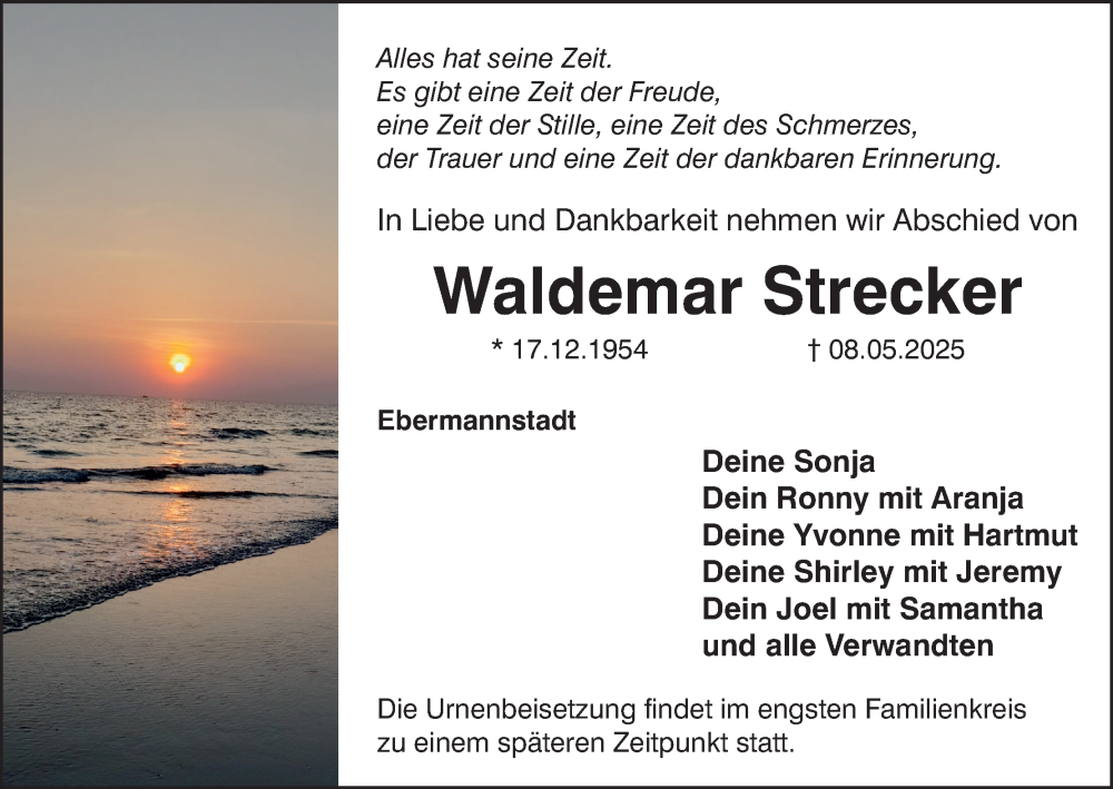  Traueranzeige für Waldemar Strecker vom 31.05.2025 aus MGO