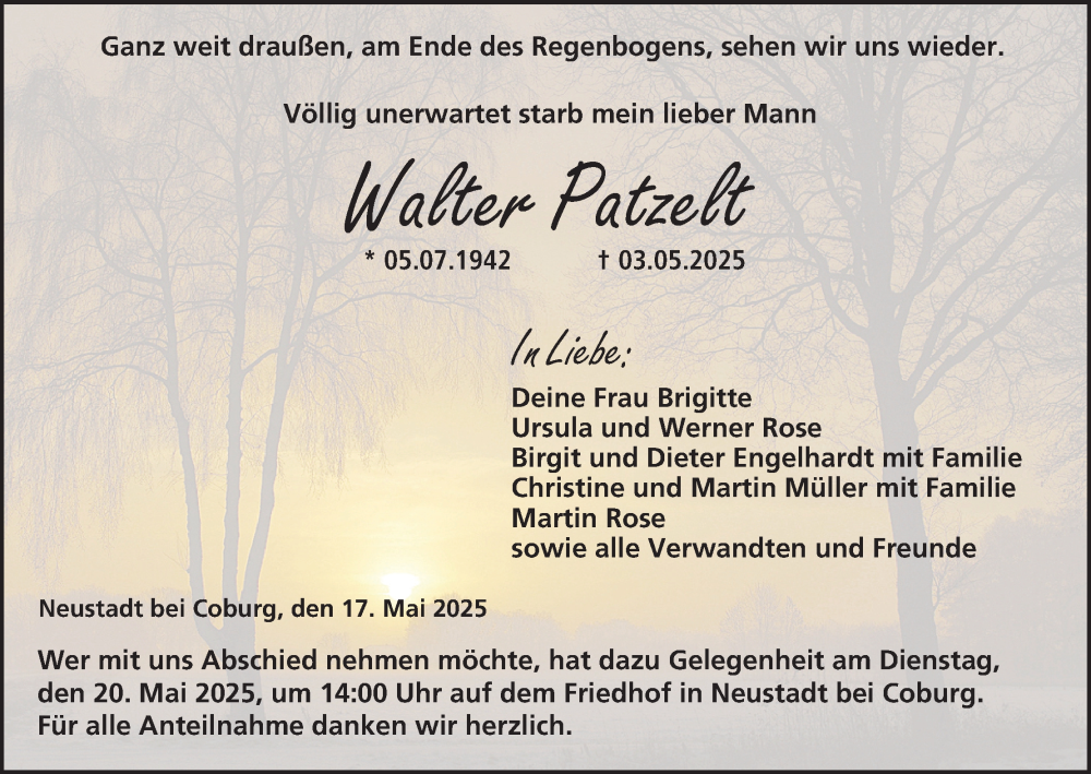  Traueranzeige für Walter Patzelt vom 17.05.2025 aus MGO