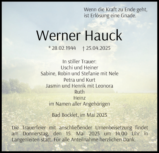 Anzeige von Werner Hauck von MGO