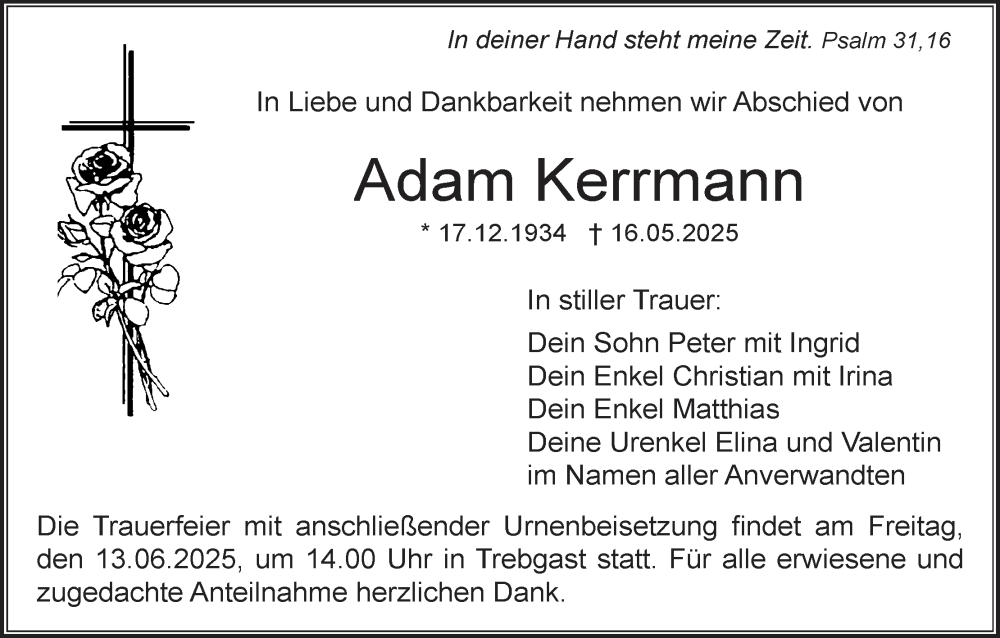  Traueranzeige für Adam Kerrmann vom 11.06.2025 aus MGO