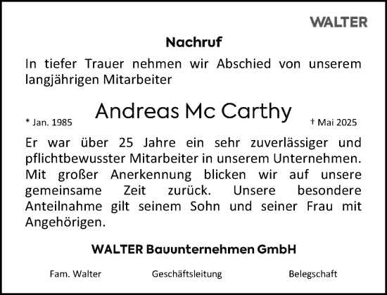 Anzeige von Andreas Mc Carthy von MGO