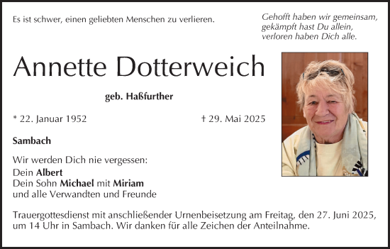 Anzeige von Annette Dotterweich von MGO