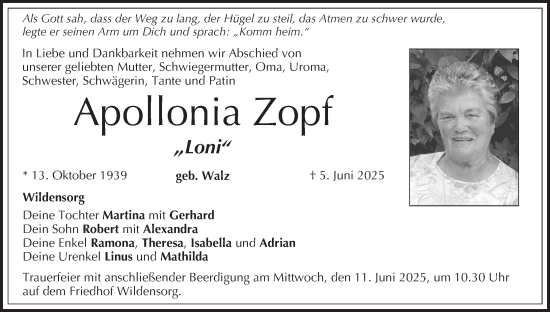 Anzeige von Apollonia Zopf von MGO