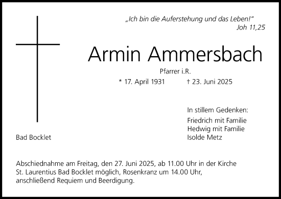 Anzeige von Armin Ammersbach von MGO
