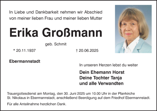 Anzeige von Erika Großmann von MGO