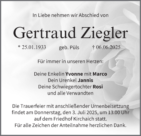 Anzeige von Gertraud Ziegler von MGO