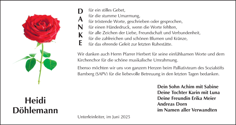  Traueranzeige für Heidi Döhlemann vom 28.06.2025 aus MGO