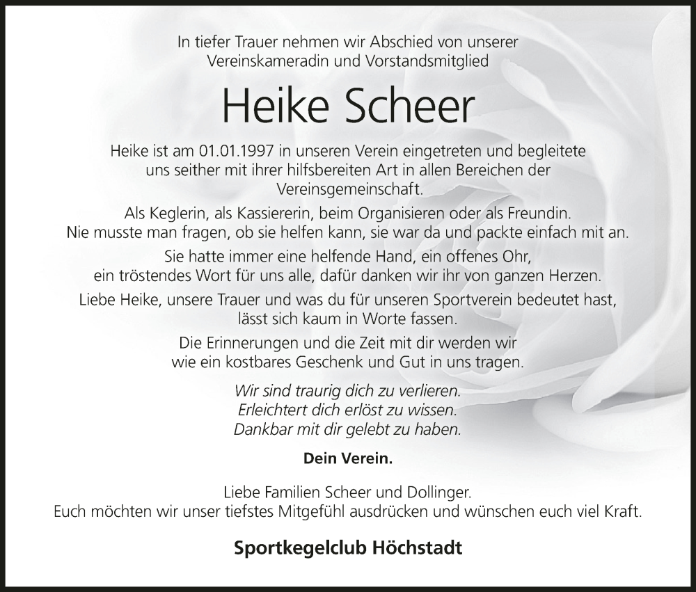  Traueranzeige für Heike Scheer vom 14.06.2025 aus MGO