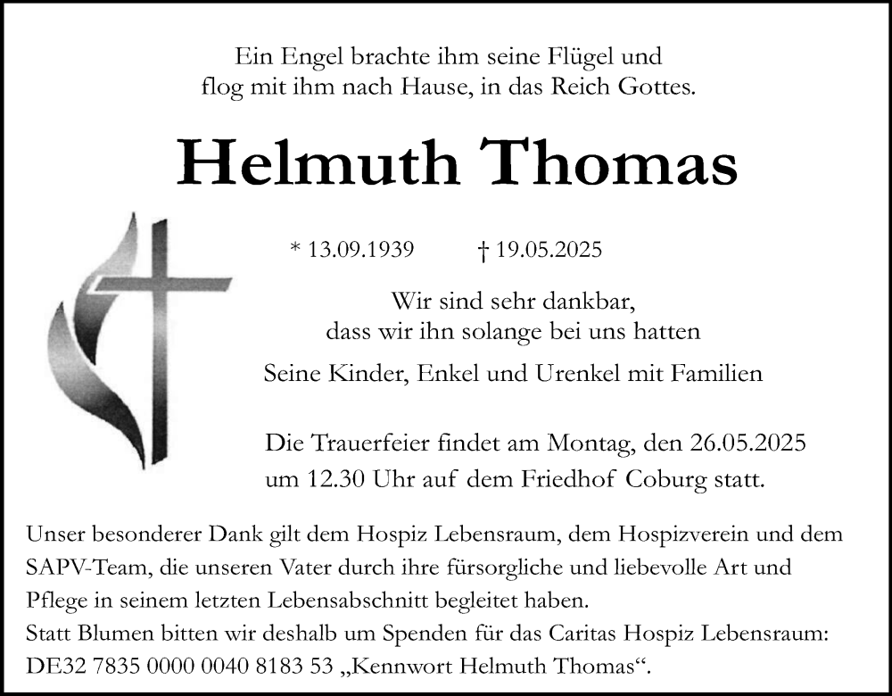  Traueranzeige für Helmuth Thomas vom 24.05.2025 aus MGO