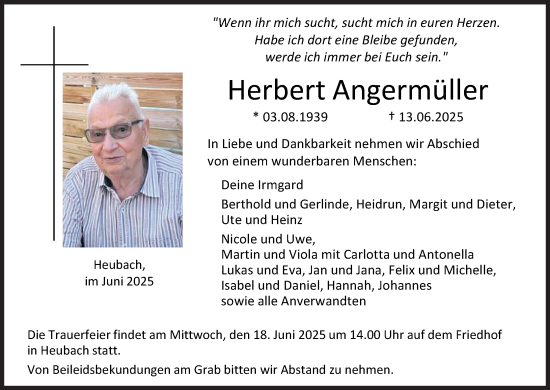 Anzeige von Herbert Angermüller von MGO