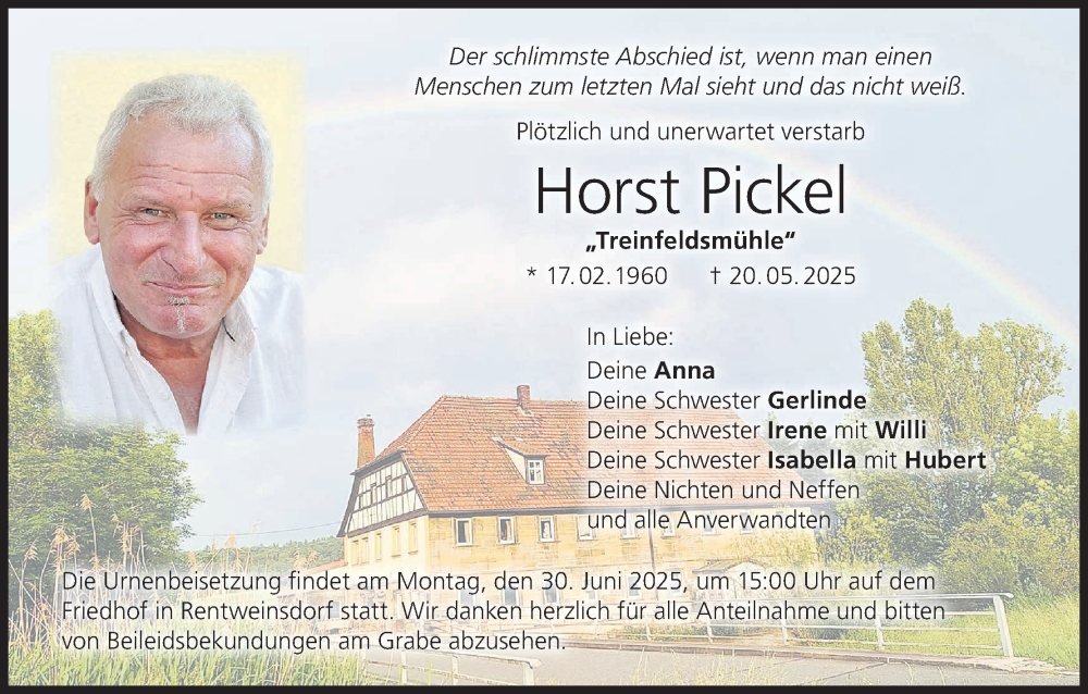  Traueranzeige für Horst Pickel vom 21.06.2025 aus MGO