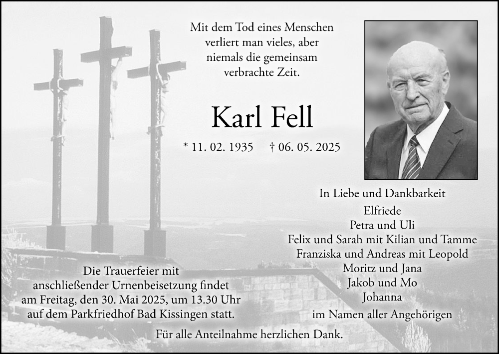  Traueranzeige für Karl Fell vom 24.05.2025 aus MGO