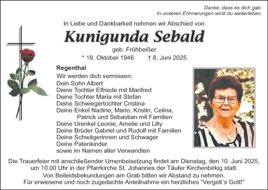 Anzeige von Kunigunda Sebald von MGO