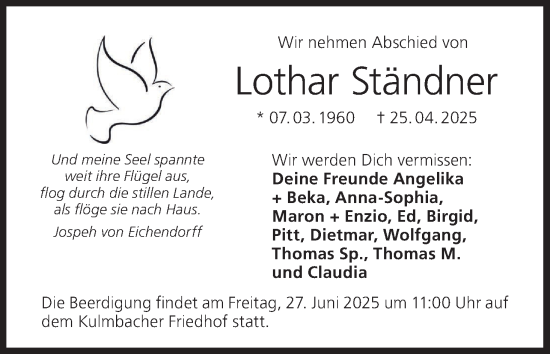 Anzeige von Lothar Ständner von MGO