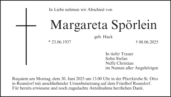 Anzeige von Margareta Spörlein von MGO