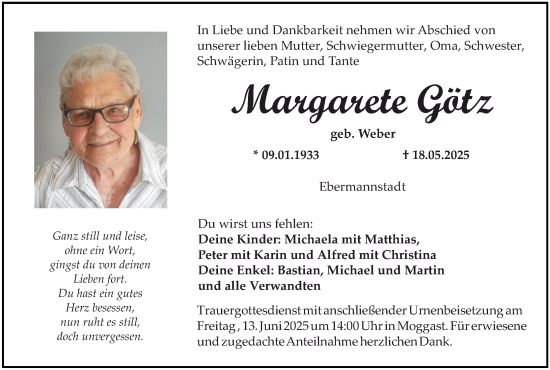 Anzeige von Margarete Götz von MGO