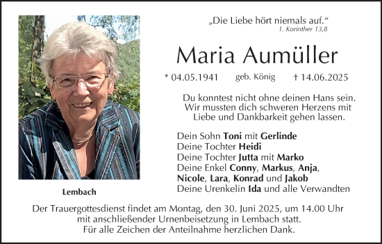 Anzeige von Maria Aumüller von MGO