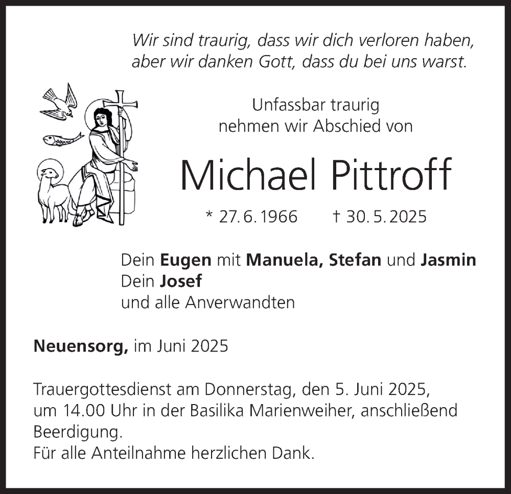  Traueranzeige für Michael Pittroff vom 04.06.2025 aus MGO