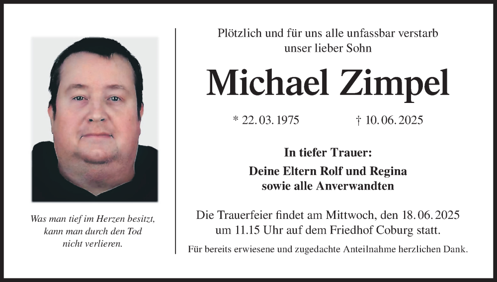  Traueranzeige für Michael Zimpel vom 14.06.2025 aus MGO